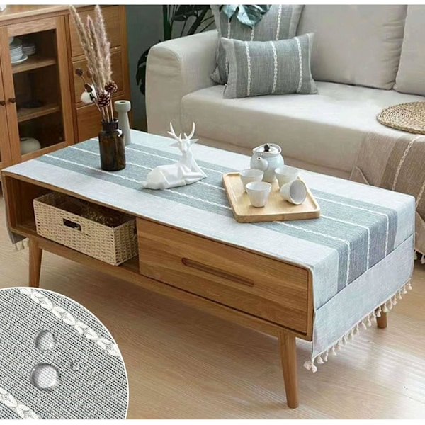 Avtorkbar linneduk med fickor, rektangulär soffbordsskydd, bordslöpare - 50x145cm ljusgrå