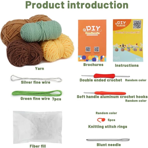Virka Kit, Virkningsstartpaket, Stickningskit för Nybörjare, Solros, med Virknålar, Polyesterfiberfyllning, Stjälktråd