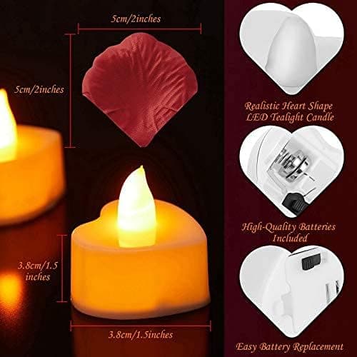 24 stk. LED telys hjerteform LED kjærlighet spredte lys for Valentinsdagen (hvitt lys)