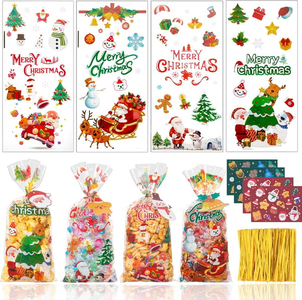 Julgodispåsar, 100 Stycken Genomskinliga Julgodispåsar med 100 Twist Ties