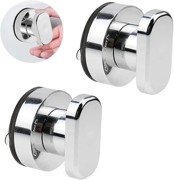 Sugpropp för guide, dörrhandtag, 2 stycken, dörrhandtag för utomhusterrass, utan borrning med stark sugpropp, för glasdörr, silver