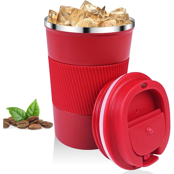 380ml Röd Isolerad Kaffekopp, 304 Rostfritt Stål Återanvändbar Isolerad Mugg Bilkopp med Lock, Läckagesäker Kaffekopp