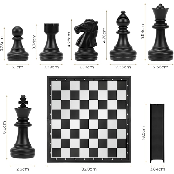 Sjakksett Backgammon og Dam 3 i 1, Bærbart og Sammenleggbart Sjakkbrettsett, Magnetisk Sjakk, Reisesjakkbrett Brikker