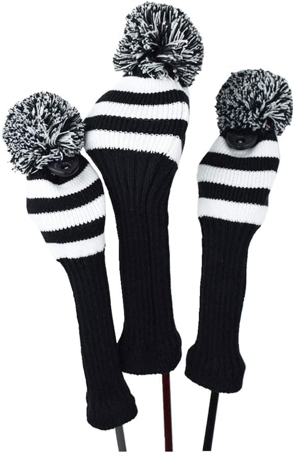 Randiga Stickade Golfklubbhuvudskydd 3-delars Set 1 3 5 Driver och Fairway HeadCovers
