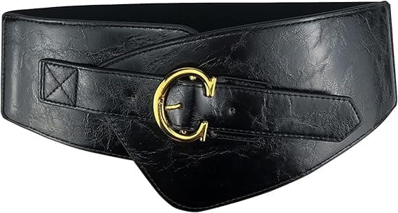 Damkläder Vintage Brett Elastiskt Stretch Midjebälte Med Interlock Spänne Krokodilpräglad Klassiskt Läderbälte black
