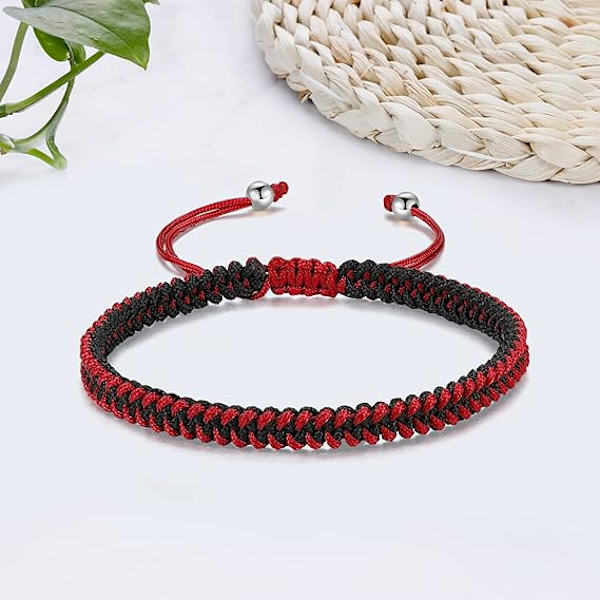 Punottu köysirannekoru naisille miehille, tytöille pojille syntymäpäivä ystävyys pariskunta lahjat käsintehdyt korut Dark-red-black