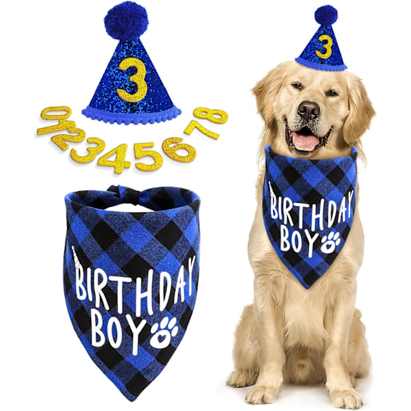10 Stykker Hundedreng Fødselsdagsfestartikler Kæledyrsbandana Fest Bling Hat med 8 Glittertal til Små Mellemstore Store Hunde