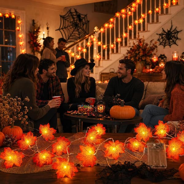3M lønnebladkrans med 20 LED-lys, høstdekorasjon til Halloween, soveromsdekorasjon, Halloween, Thanksgiving, jul