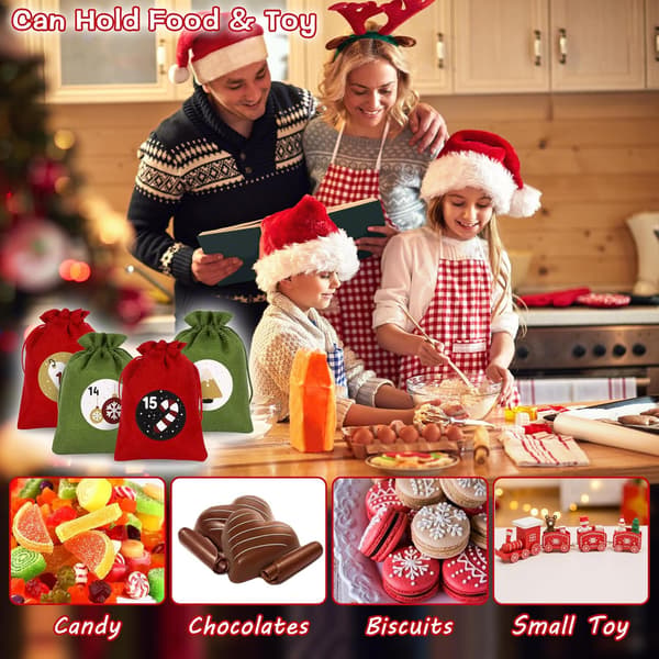 Adventskalenderpose, linned snørepose, juleadventskalender, jule slikpose, 24 nummer stofpose