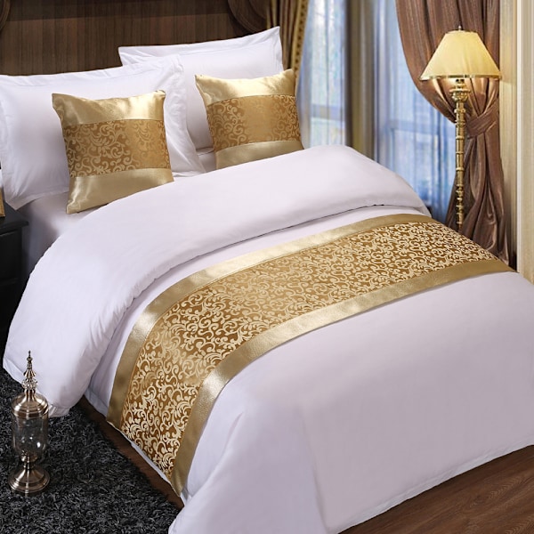 Champagne Jacquard Sängscarf Runner Sängkläder för Hem Hotell Gästhem (Färg: Guld, Storlek: 50x210cm (för 1,5m säng))