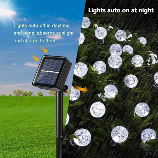 Solcellsdrivna Trädgårdslampor Utomhus, 7 meter 50 LED Solcellsslinga Vattentät, Kristallkula Inomhus/Utomhus Lampor White
