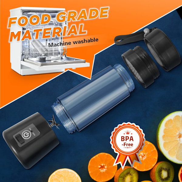 Bærbar Blender, med Oppladbar USB, 380 ml Reise Frukt og Grønnsaksjuicerkopp med 6 Blader