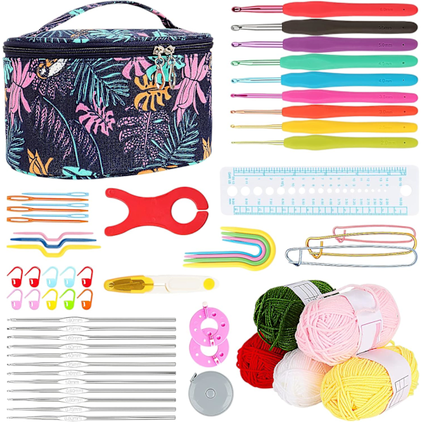 Virka Kit, Virkningsset för Nybörjare Vuxna, Virkningsstartpaket med Ull, Ergonomiska Metallvirknålar Set 0,6-6,0 mm