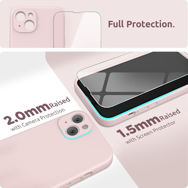 Kompatibel med iPhone 13 Skal med Skärmskydd, Flytande Silikonskydd för iPhone 13 6.1 tum 2021, Rosa