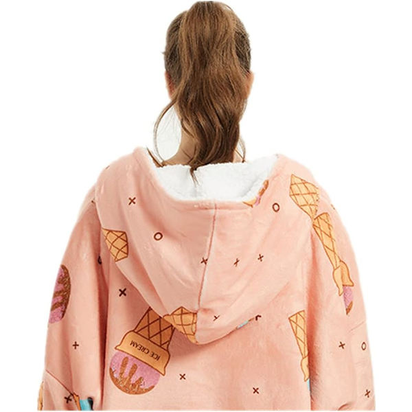 Hettegenserteppe, Oversized Flanellteppe Hettegenser med Ermer, Stor Genser Varmt Koseteppe for Voksne, Stor Hettegenser