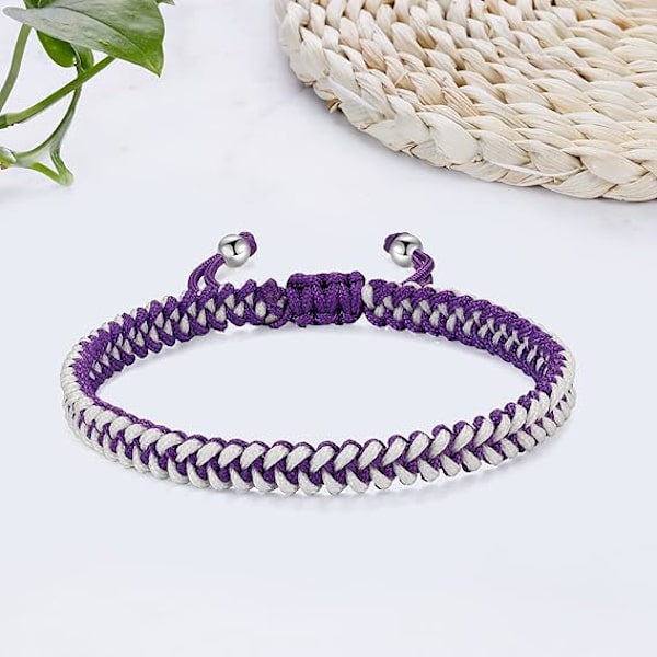 Punottu köysirannekoru naisille miehille, tytöille pojille syntymäpäivä ystävyys pariskunta lahjat käsintehdyt korut Purple-white