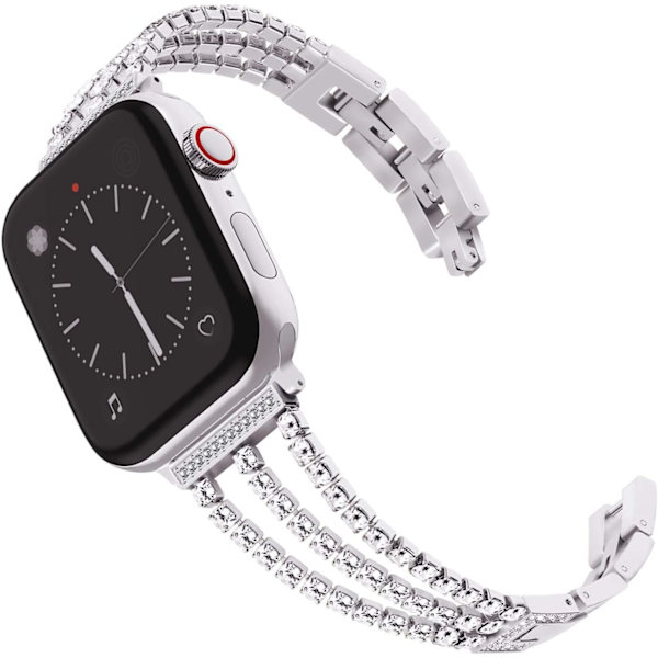 Kompatibel med Apple Watch-armband 42 mm 44 mm 45 mm 49 mm, damarmband med glittrande kristaller, ersättningsarmband, silverfärgat 42/44/45/49MM