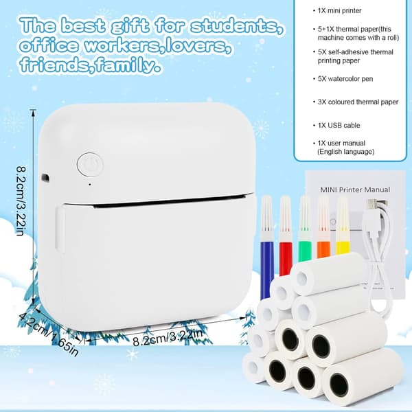 Mini Bärbar Fotoprinter, Trådlös Bluetooth Instant Termisk Printer (med 10 Rullar Utskriftspapper)