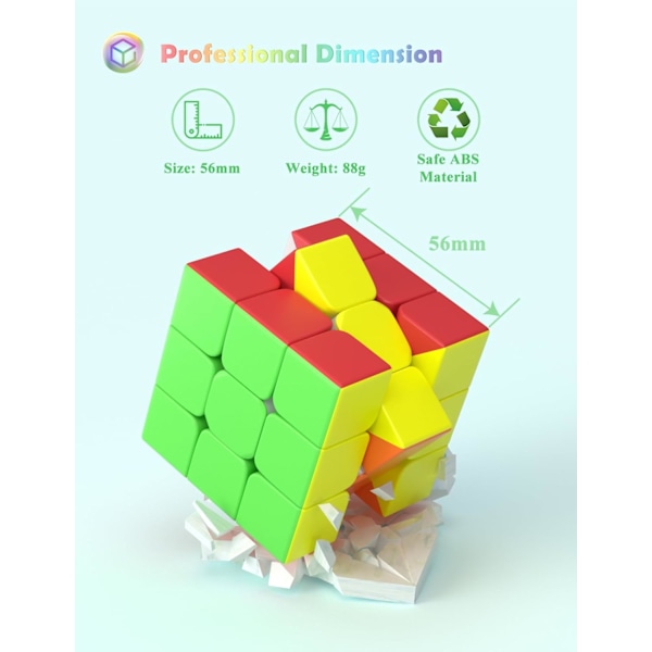3X3 Speed Cube, Klistremerkeløs Magic Cube Lett å Snu og Glatt Speedcube - Snurrer Raskere Enn Originalen (3x3x3)