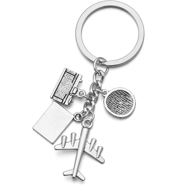 Nyckelring Silver Flygplan/Pass/Kamera/Jordglob/Reseberlock Nyckelring