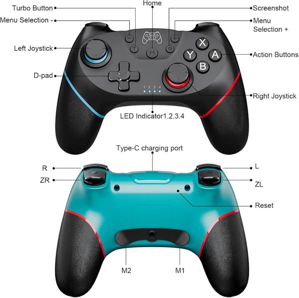 Sæt med 2 trådløse Switch-controllere kompatible med Switch/Switch 2 og Switch Pro med Hall-effekt joystick