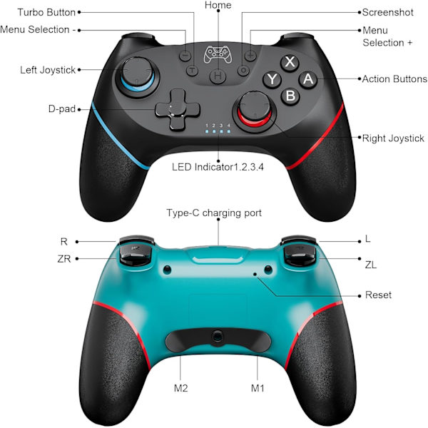 Sett med 2 trådløse Switch-kontrollere kompatible med Switch/Switch 2 og Switch Pro med Hall-effekt-joystick