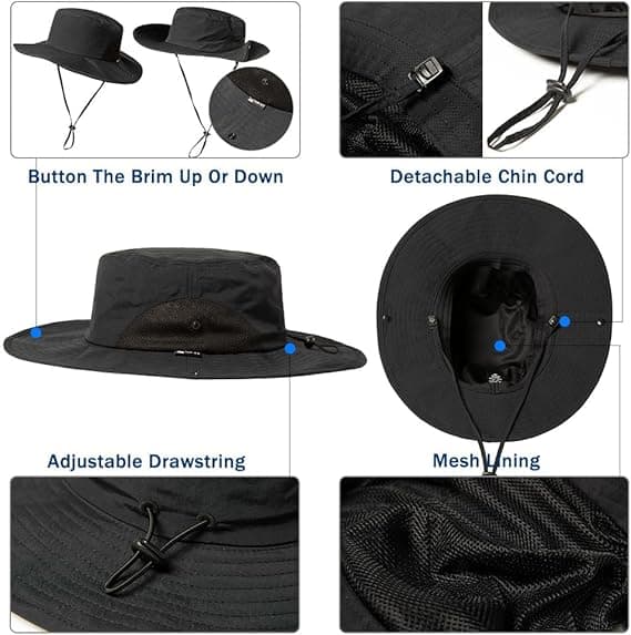 Oversized Golfbøtte Solhatter for Menn Stort Hode Bred Skygge Fiske black