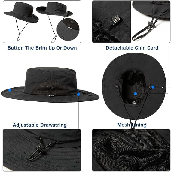 Oversized Herre Golf Bucket Solhatte Stor Hoved Bred Skygge Fiskeri black