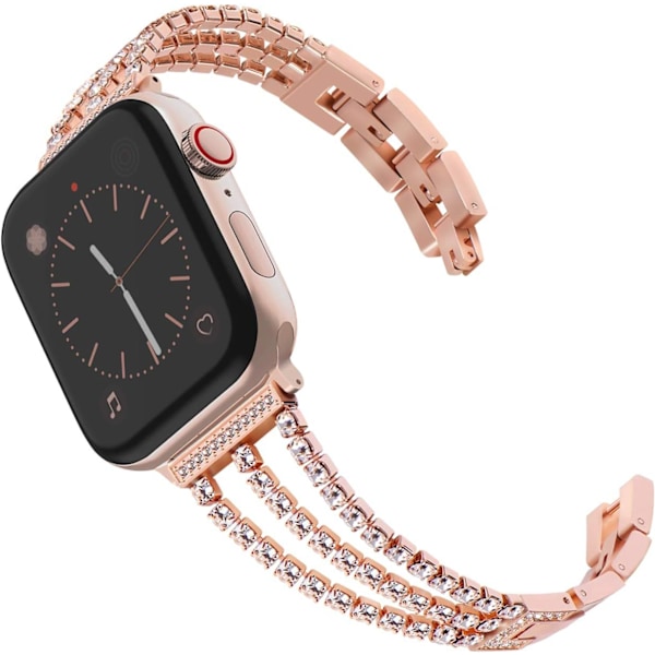 Kompatibel med Apple Watch-armband 38 mm 40 mm 41 mm, damarmband med glittrande kristaller, ersättningsarmband i roséguld 38/40/41mm