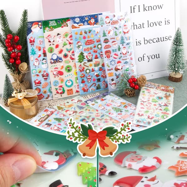 8 ark 3D julemærkater til børn Julemærkater til gaveudsmykning Scrapbooking (jul)