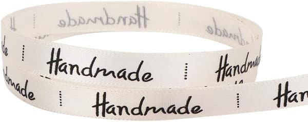 25 Yards Bomullsband, 1cm Bredd HANDMADE Bokstav Bomullsband Presentförpackning Satin för Hantverk Present Deko (Beige)