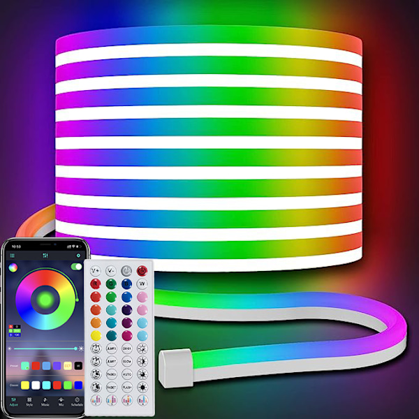 Neonrep 10M, RGB LED-remsa med appfjärrkontroll, musiksynkronisering färgförändrande vattentät flexibel LED-ljusremsa
