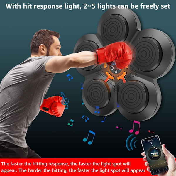 14,6×13 tum Väggmonterad Smart Bluetooth Musikboxningsmaskin med LED-display & Justerbart Ljus, Väggmål Musikboxare, för Vuxen