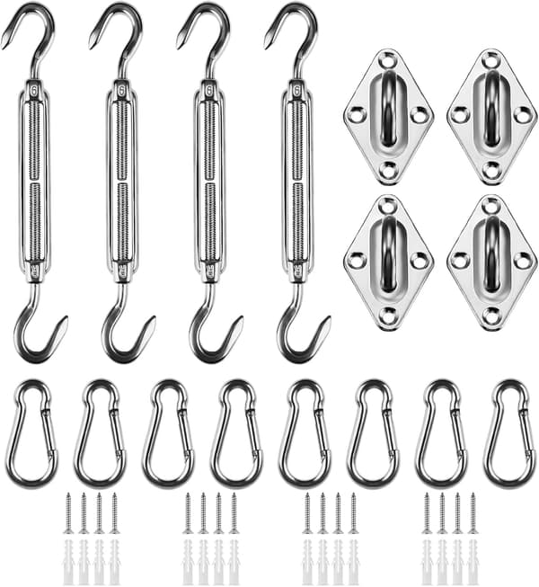 M6 Markisebeslagssæt, Rustfrit Stål Hardware Kit til Have Trekantet og Kvadratisk, Rektangulær, Solsejl Fastgørelsestilbehør