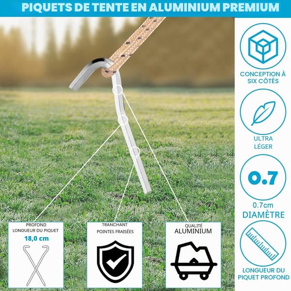 Kraftige teltplugger: 14-pakning, 18 cm, aluminium, egnet for hardt underlag – ideell for camping