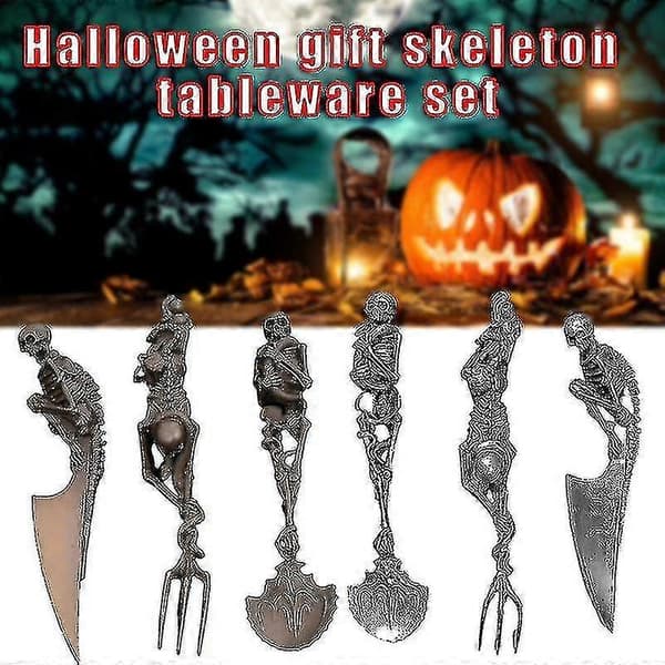 Halloween Present Skelettbestick Set Metall Servis Högtidsfest Skrivbordsdekoration-silver-