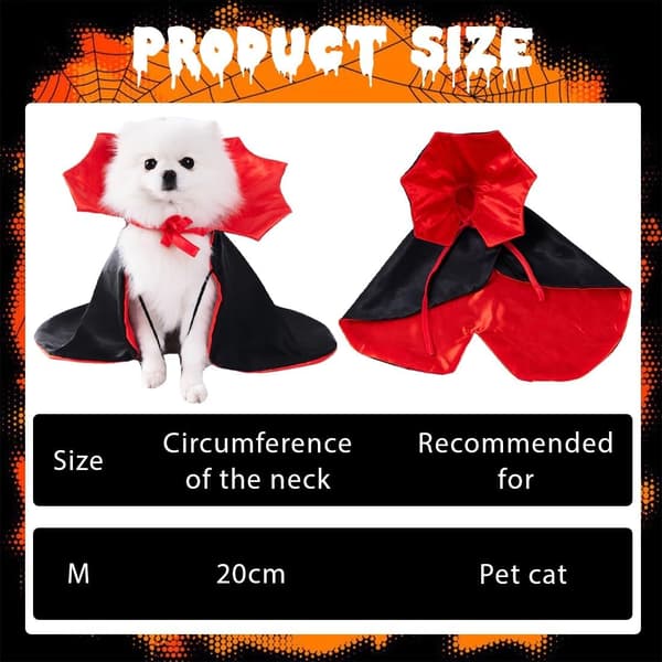 Kæledyr Halloween Kostume, Vampyrkappe til Katte, Halloween Outfit til Katte, Størrelse M