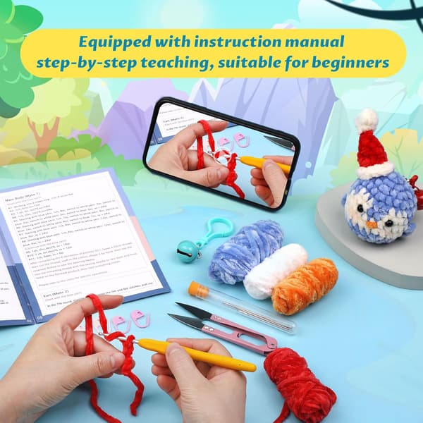 Hæklesæt til begyndere Chenille Hæklesæt til begyndere og voksne Sæt inkluderer instruktion og video tutorials style 3