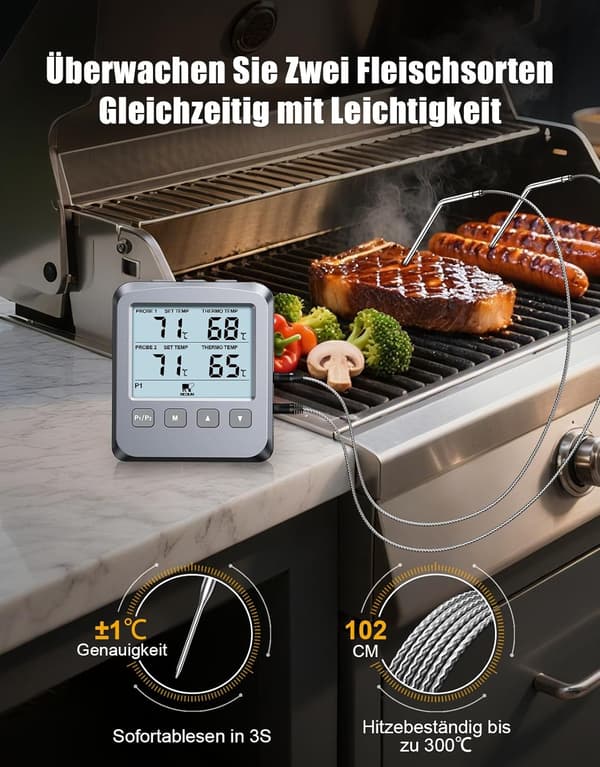 Digital kötttermometer med LCD-skärm och larmfunktion, lämplig för husbilskök, grillar, etc.