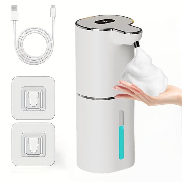 380 ml hvid automatisk sæbedispenser med 6 justerbare infrarøde dispenseringshastigheder; velegnet til badeværelser og køkkener