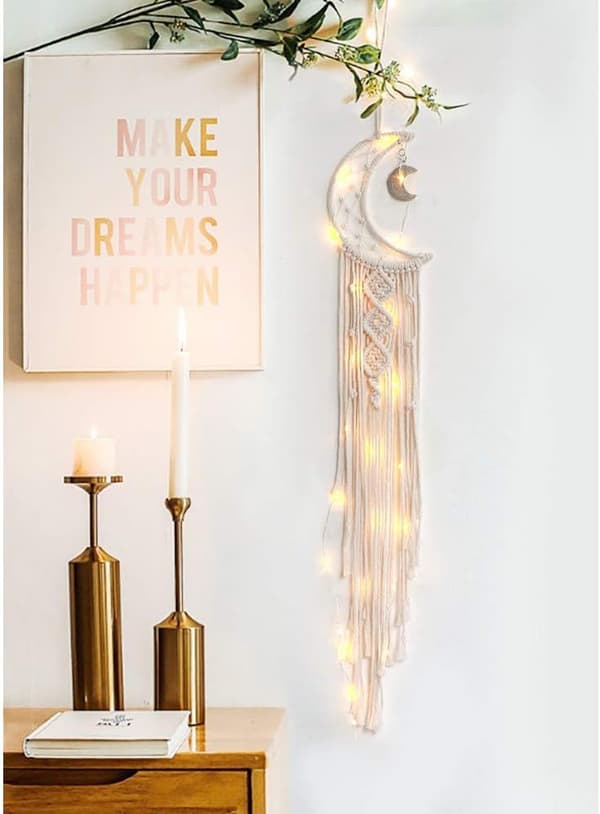Macrame Väggbonad Måne Drömfångare - Boho Chic Bohemian Heminredning Väggkonst Dekoration Vacker Lägenhet Sovsal Dörr Dekoration (Måne)