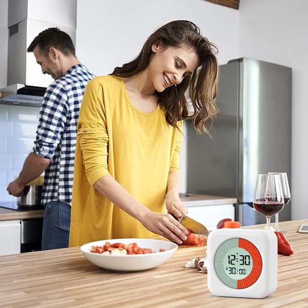 Visuell Digital Timer, 60-minutters 3-i-1 Nedtelling Rotasjonstimer, LCD-skjerm Pomodoro Tidsstyring Utdanningsverktøy - Hvit