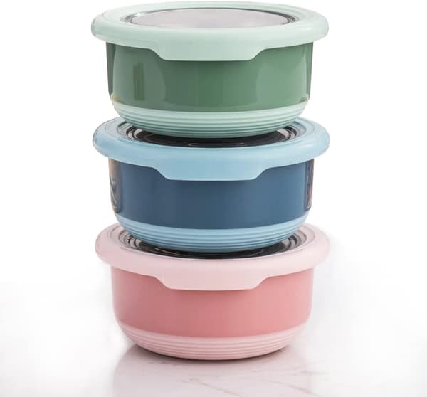 Hjem 220ML Dressing Beholdere til Krydderier, Salatdressing, Dips, Dips saucer i rustfrit stål, Mini Madopbevaring med Låg, Sæt med 3