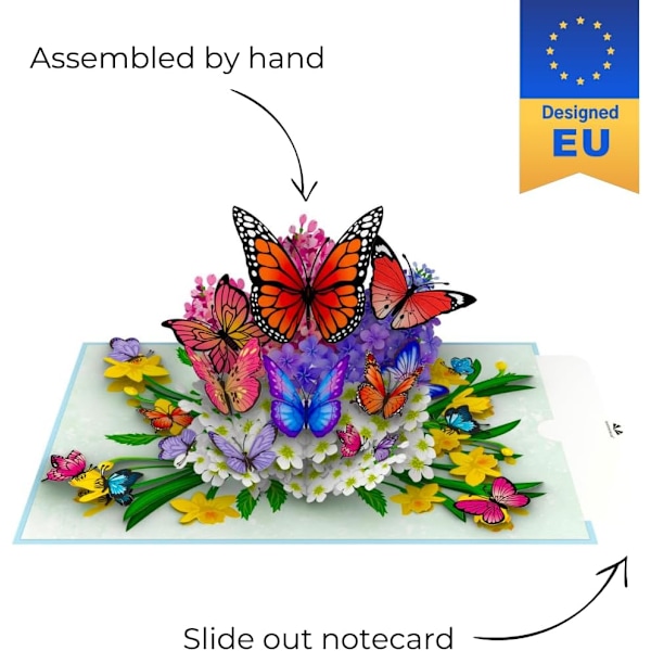 Sommerfugle i naturen Pop Up Kort - 3D Sommerfuglekort til kone, kæreste & mor (Fødselsdagskort, Tak, Jubilæum)