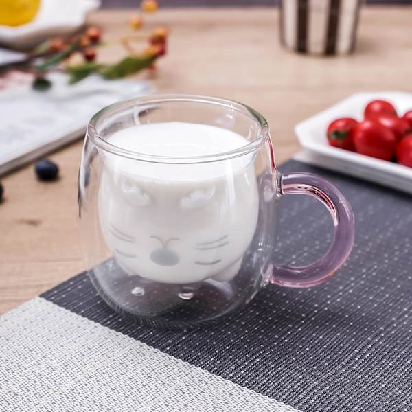 Qinhai Söt Katt Kaffekopp, Dubbelväggig Glas Tekopp, Alla Hjärtans Dag Påsk Mors Dag Examen Jul, Presenter till Kvinnor Fru Mamma