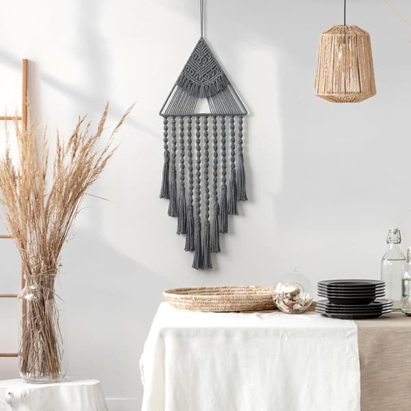 Boho Väggbonad Geometrisk Väggkonst Vävd Bomull Handgjord Ornament Sovrum Vardagsrum Lägenhet Barnkammare (Grå)