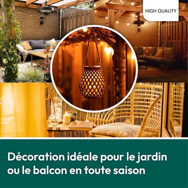 Sæt med 2 udendørs solcellelamper - Rattan-effekt LED-lys - 0,2W IP55 - 21*17 cm - til have, terrasse og balkon