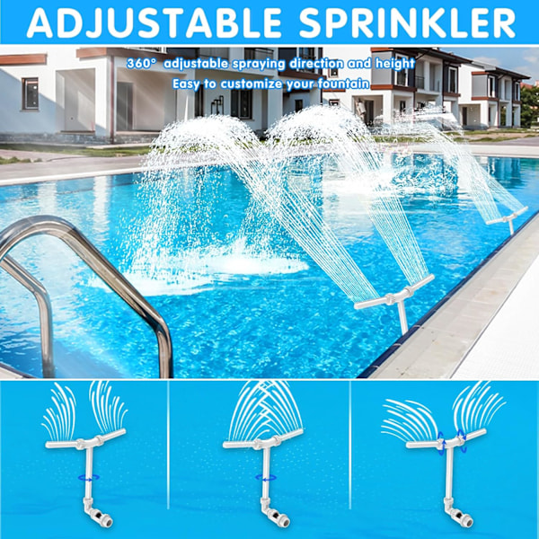 Poolfontän, Dubbla Jet Pooltillbehör för Överjordiska/Inbyggda Pool, 2 i 1 Justerbar Poolfontän för