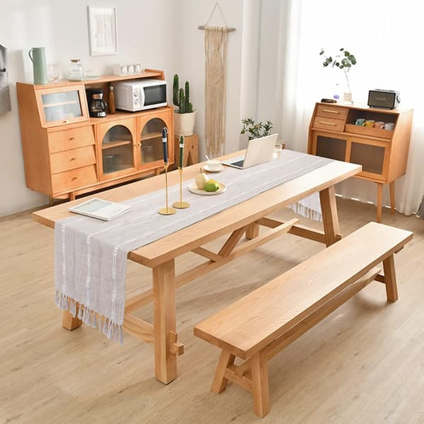 Rustik bordslöpare i bomull och linne, boho bordslöpare, bondgårdsbordslöpare, flätad randig soffbordslöpare