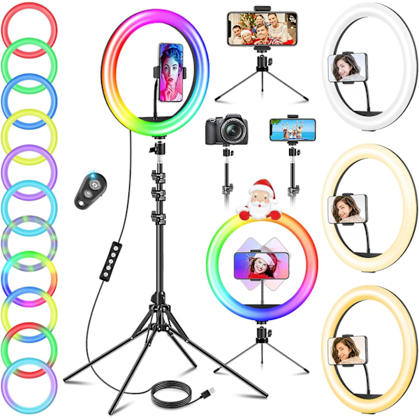 11,5 tuuman rengasvalo suurella jalustalla, ammattimainen rengasvalo 40 RGB-tilalla ja 13 tasolla Youtubeen/meikkiin